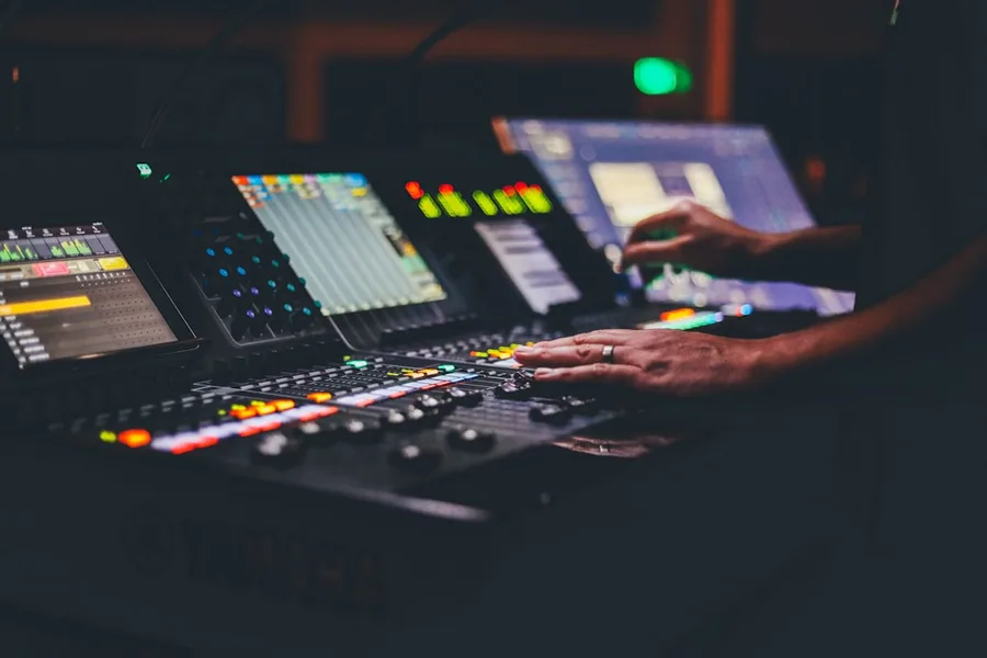 Professional audio mixing desk and sound equipment studio