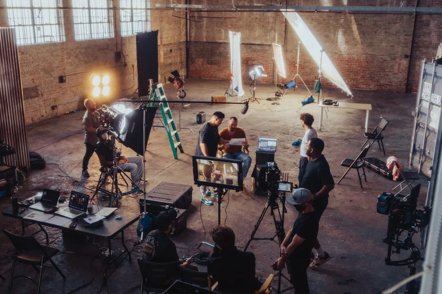 Professional video production equipment and crew